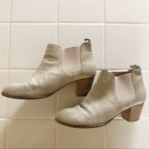 Anthropologie Champagne Shimmer Block Heel Boots